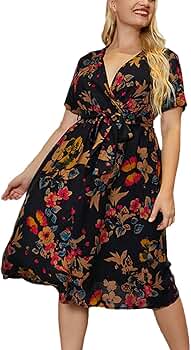 2023 Summer V Neck Short Sleeve Floral Print Casual Dress